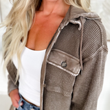 Waffle Knit Button Up Hooded Shacket (3 Colors)
