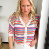 Multistriped Crochet Button Up Top