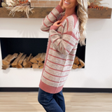 Mauve Textured Striped Long Cardigan