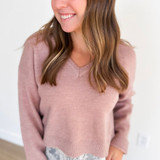 Vintage Rose Sweater with Lace Hemline
