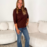 Brown - 1/4 Sleeve Soft Knit Top