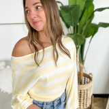 Light Yellow Striped Dolman Sleeve Sweater