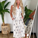 Botanical Front Zip Midi Dress