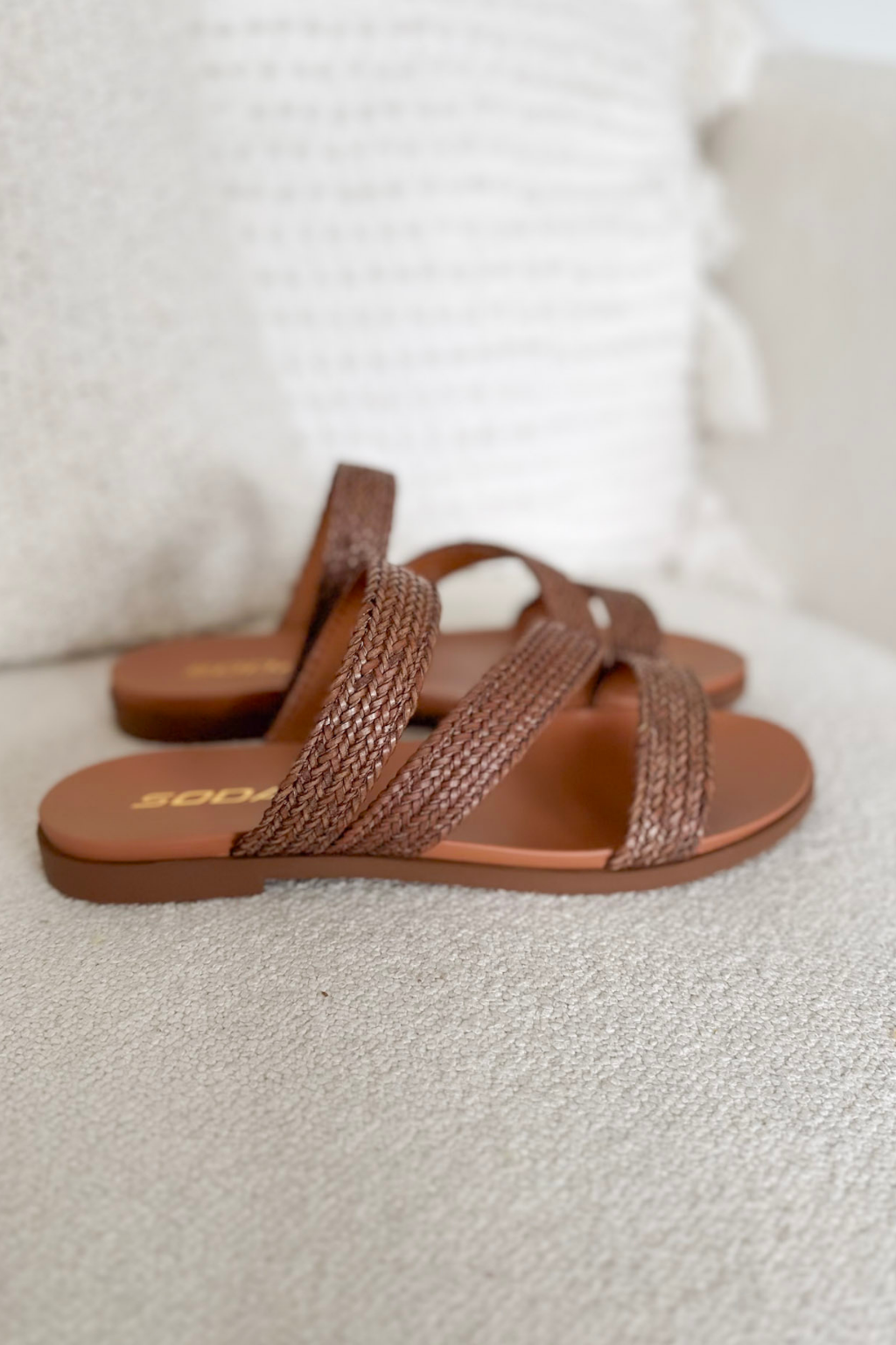 Light Brown Slip On 3 Strap Sandal