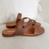 Light Brown Slip On 3 Strap Sandal