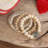 Boho Beaded Bracelets Center Stone Wood Set