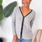 Maya V-Neck Grey Long Sleeve Top