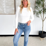 Cream Long Sleeve Ribbed Round Hem Top