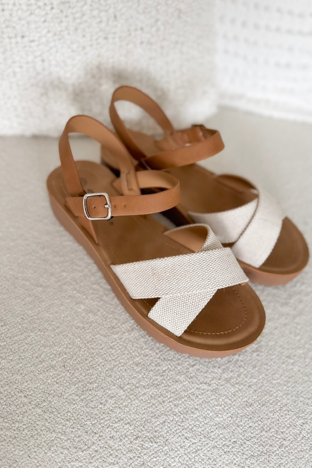 Beige/Tan Criss Cross Strappy Sandal