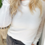 Cream Wide Neck Waffle Knit Long Sleeve Top