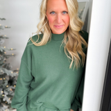 Mock Neck Relaxed Long Sleeve Pullover-Green