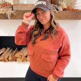 Rust Quilted Contrast 1/2 Zip Pullover