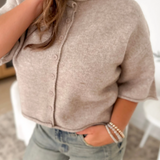 Light Mocha Button Short Sleeve Sweater
