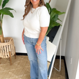 Cream Short Sleeve Lightweight Knit Top