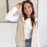 Cream Puffer Vest with Contrast Hood
