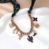 Black Split Scarf Charm Necklace