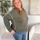 Avery White Stitching Green Sweater-Curvy