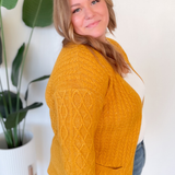 Brianna Mustard Cable Knit Cardigan-Curvy