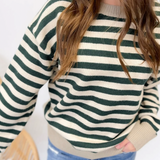 Classic Striped Knit Sweater with Contrast Trim (2 colors)