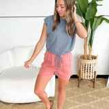 Blue Sleeveless Cuffed Tunnel Tie Top