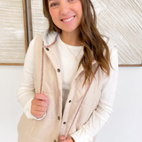 Cream Puffer Vest with Contrast Hood