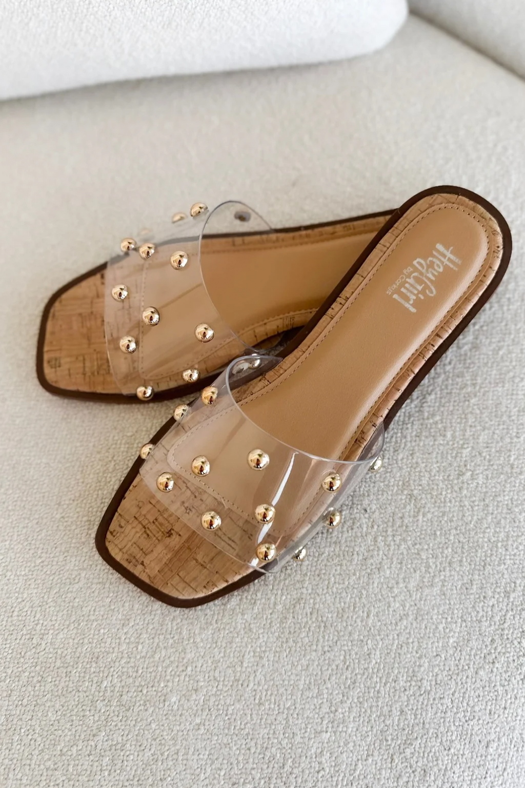 Clear Strap Stud Slip on Sandals