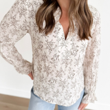 Floral Leaf Print Long Sleeve Blouse