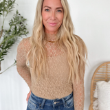 Mock Neck Lace Long Sleeve Top