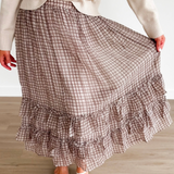Plaid Ruffle Tiered Midi Skirt
