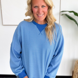 Blue Stripe Drop Shoulder Pullover
