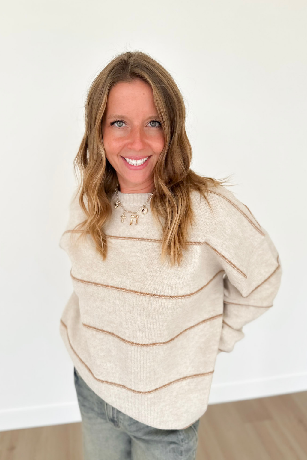 Oatmeal Knit Thin Stripe Rust Sweater