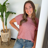 Mauve Soft Waffle Knit Short Sleeve Top
