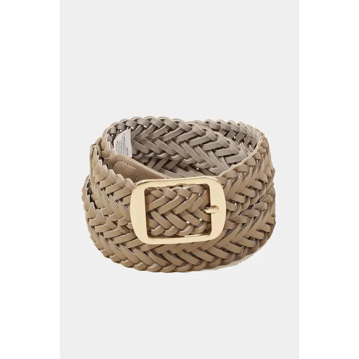 Braided Faux Leather Belt with Gold Buckle
