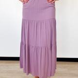 Elastic Waistband 3-Tiered Iris Maxi Skirt