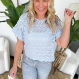 Powder Blue Crochet Drop Sweater