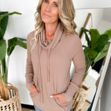 Ribbed Cowl Neck Long Sleeve Top (2 Colors)