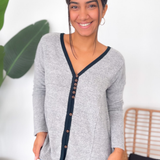 Maya V-Neck Grey Long Sleeve Top