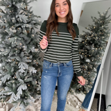 Forest Green Cream Striped Top