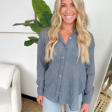 Denim Blue Oversized Button Up Lightweight Top