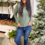 Emmy Long Sleeve Green Waffle Knit Top