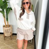 Bone/Light Mocha Collared Pullover