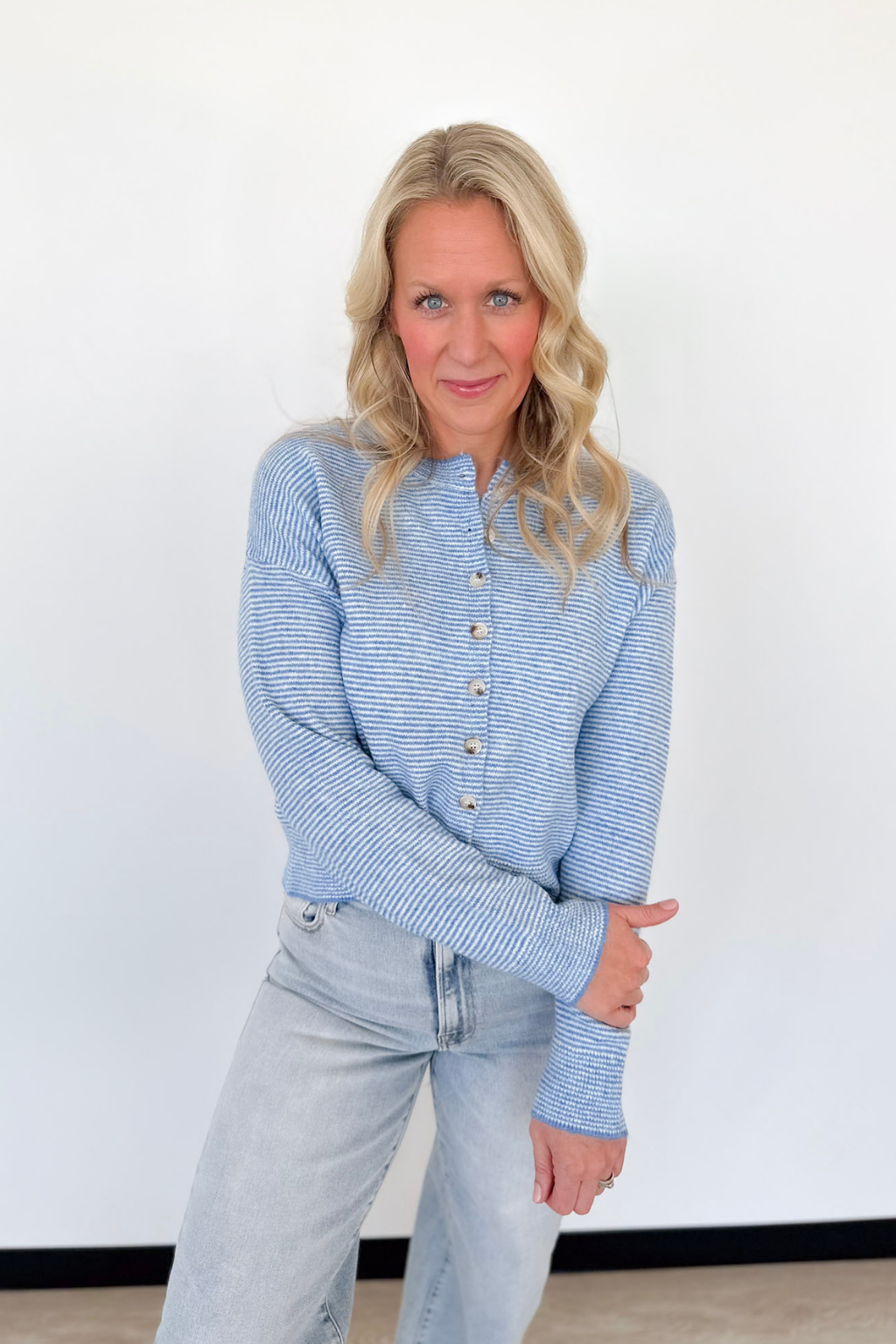 Coastal Striped Button Up Knit Cardigan