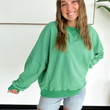 Green Stripe Drop Shoulder Pullover