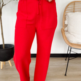Molly Elastic Waist Knit Pants-Red