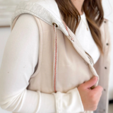 Cream Puffer Vest with Contrast Hood