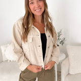 Bone Distressed Cropped Denim Jacket