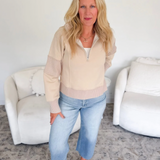 Beige 1/2 Zip Brushed Terry Pullover