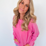 Lightweight Acid Wash Pullover-Pink