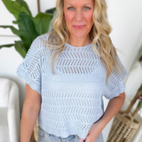 Powder Blue Crochet Drop Sweater