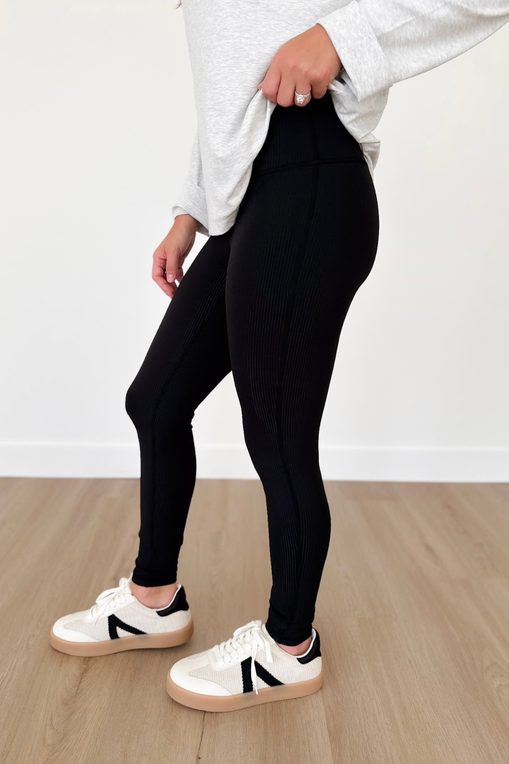 Ribbed Black High Waistband Leggings